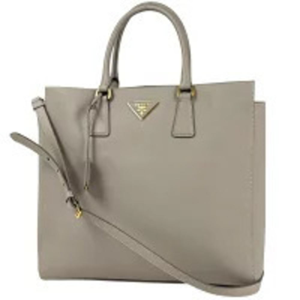 Prada Plate Tote Bag Saffiano Leather Gray